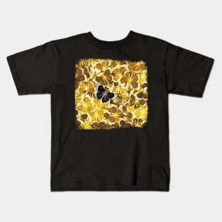 Dare to be Different - Black Butterfly on Golden Yellow Butterflies Kids T-Shirt